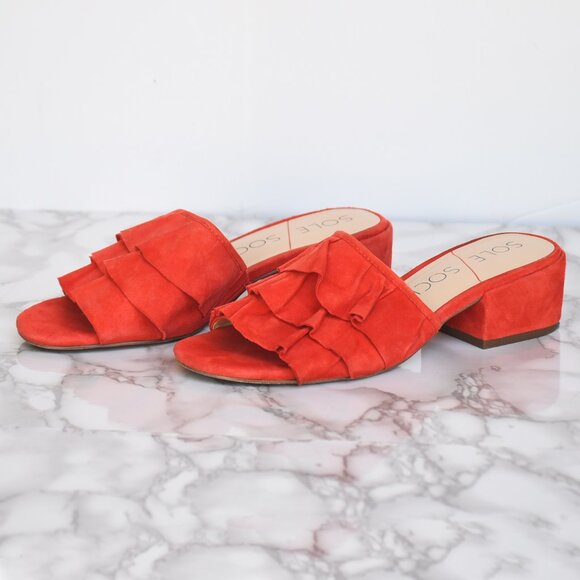 Sole Society So-Valentina Ruffle Flat Color Orange Coral Size 6 - Picture 2 of 6